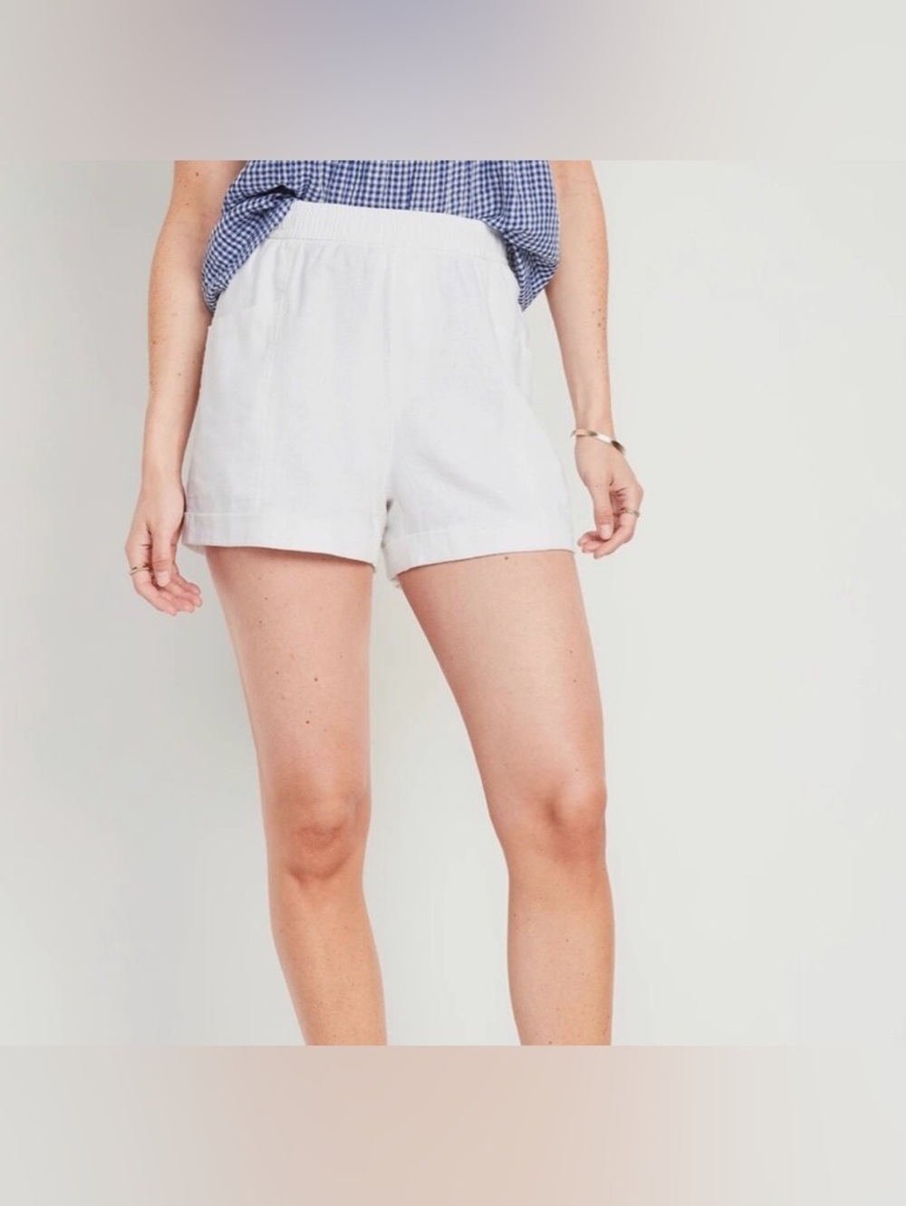 OLD NAVY High Waisted Linen Blend Off White Shorts NWT